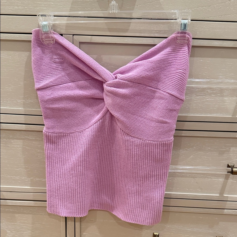 Amazon Pink Knitted Twist-Front Blouse